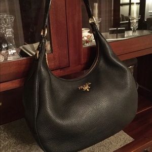 Black Prada Pebbled Leather Hobo Bag - Add’l Pics
